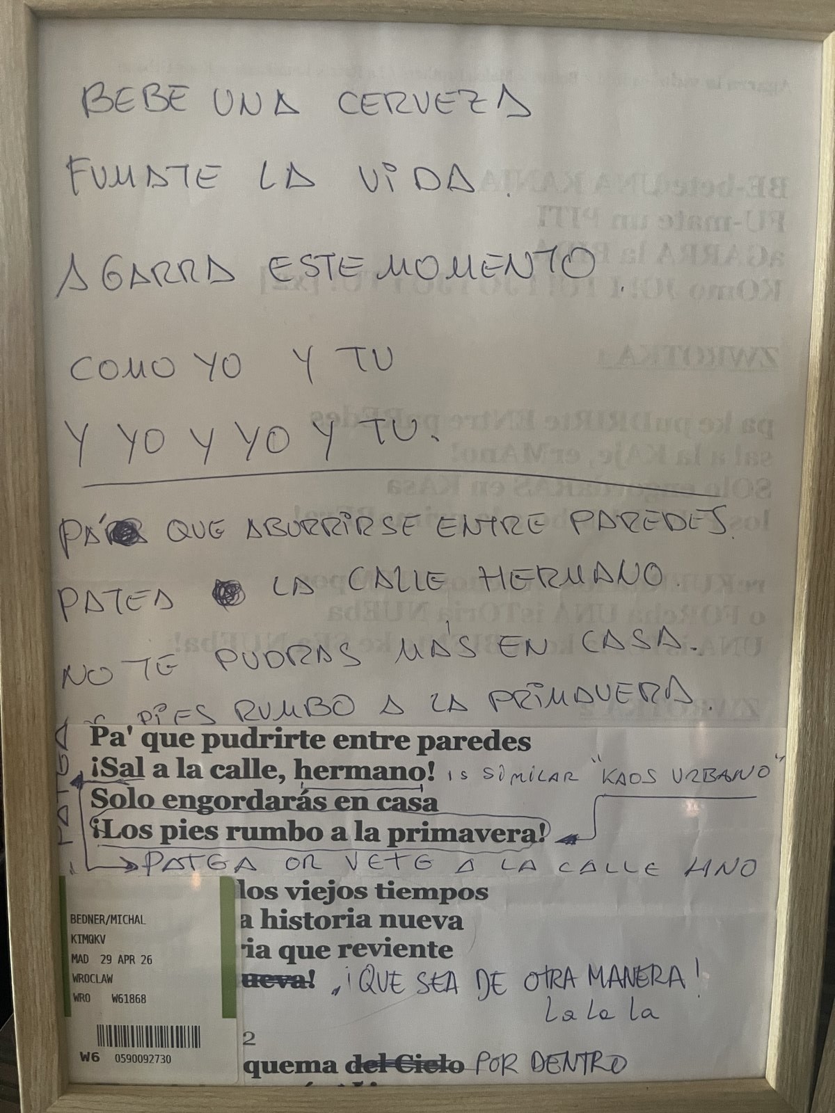 Tekst z poprawkami, oprawiony w ramce